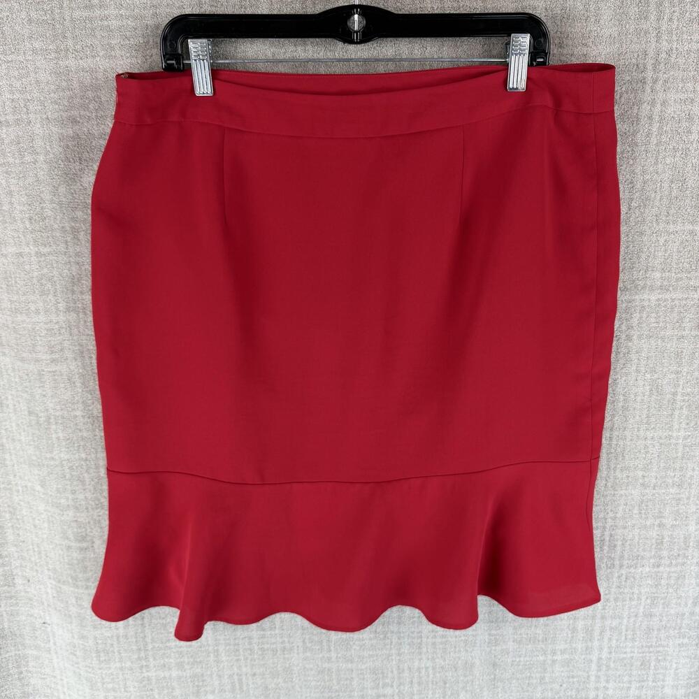 Liz Claiborne Skirt Womens 14 Red Trumpet Knee Length Ruffle Zip Microfiber - Picture 8 of 8